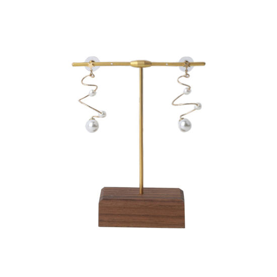 Picture of Walnut Jewelry Displays T-shaped Dark Brown Rectangle Pattern 17cm x 10cm, 1 Piece