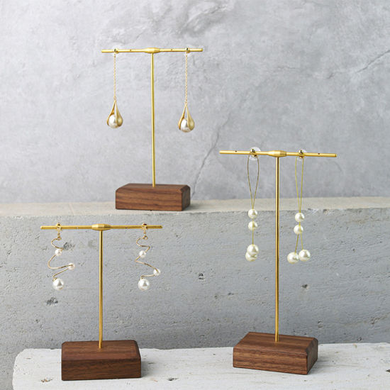 Picture of Walnut Jewelry Displays T-shaped Dark Brown Rectangle Pattern 17cm x 10cm, 1 Piece