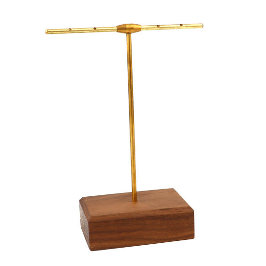 Picture of Walnut Jewelry Displays T-shaped Dark Brown Rectangle Pattern 12cm x 10cm, 1 Piece