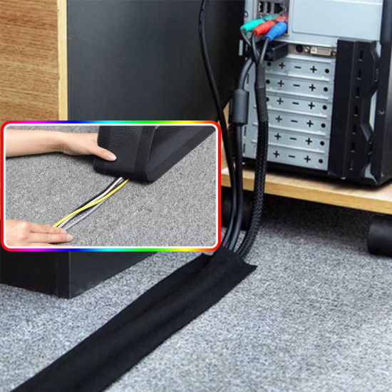 Picture of Black - 1 Meter Soft Adjustable Hook And Loop Office Desk Wire Cable Cover For Floor/Carpet/Trunk/Desk Office Organizer Supplies, 1 Piece