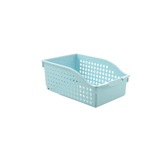 Picture of Blue - Tabletop Cabinet Storage Basket with Wheel Household Kitchen Seasoning Bottle Sorting Box Bathroom Sundry Organizer, 1 Piece