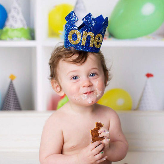 Image de Or et noir - Chapeau paillettes pour anniversaire de bébé couronne fournitures de fête paillettes numéro 1, 1 pièce
