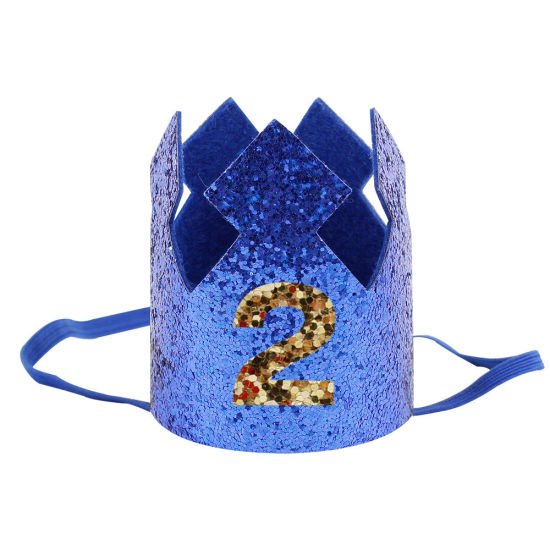 Image de Bleu - Chapeau paillettes pour anniversaire de bébé couronne fournitures de fête paillettes numéro 2, 1 pièce