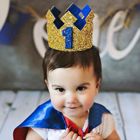 Picture of Royal Blue - Number 2 Baby Birthday Crown Hat Sequins Glitter Party Supplies, 1 Piece