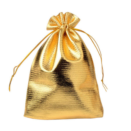 Image de Cadeau de Mariage Sac à Cordon en Polyester Or 9cm x 7cm, 10 Pcs