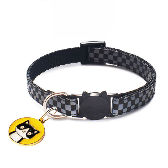 Bild von Black - Checker Reflective Breakaway Safety Buckle Cat Collar Pet Supplies, 1 Piece