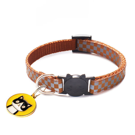 Bild von Brown - Checker Reflective Breakaway Safety Buckle Cat Collar Pet Supplies, 1 Piece