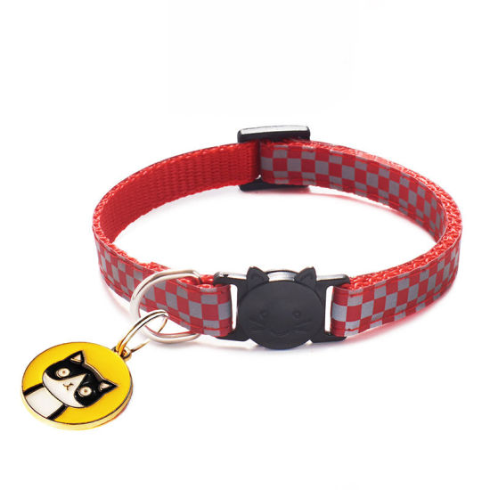 Bild von Red - Checker Reflective Breakaway Safety Buckle Cat Collar Pet Supplies, 1 Piece