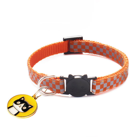 Bild von Orange - Checker Reflective Breakaway Safety Buckle Cat Collar Pet Supplies, 1 Piece