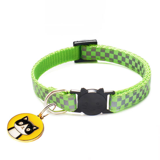 Bild von Neon Green - Checker Reflective Breakaway Safety Buckle Cat Collar Pet Supplies, 1 Piece