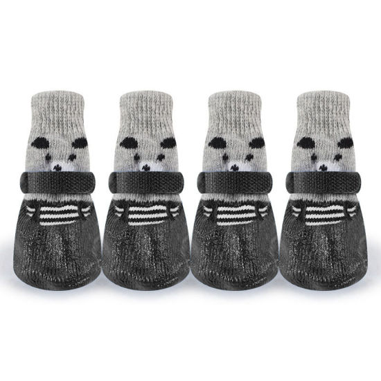 Picture of Black - 4pcs/Set Cute Rubber Pet Shoes Waterproof Non-slip Rain Snow Boots Socks For Puppy Cats Dogs Size M, 1 Set
