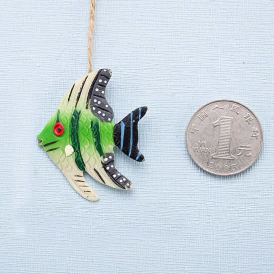 Изображение Green - Spotted Fish Mediterranean Style Fishing Net Accessories Resin Ornaments Home Decoration Crafts 3.3x5cm, 1 Piece