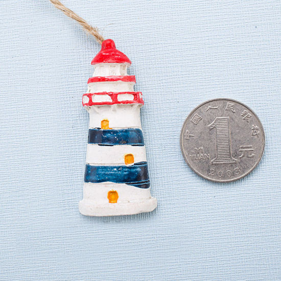 Изображение Multicolor - Lighthouse Mediterranean Style Fishing Net Accessories Resin Ornaments Home Decoration Crafts 2.2x5cm, 1 Piece
