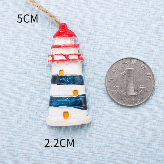 Изображение Multicolor - Lighthouse Mediterranean Style Fishing Net Accessories Resin Ornaments Home Decoration Crafts 2.2x5cm, 1 Piece