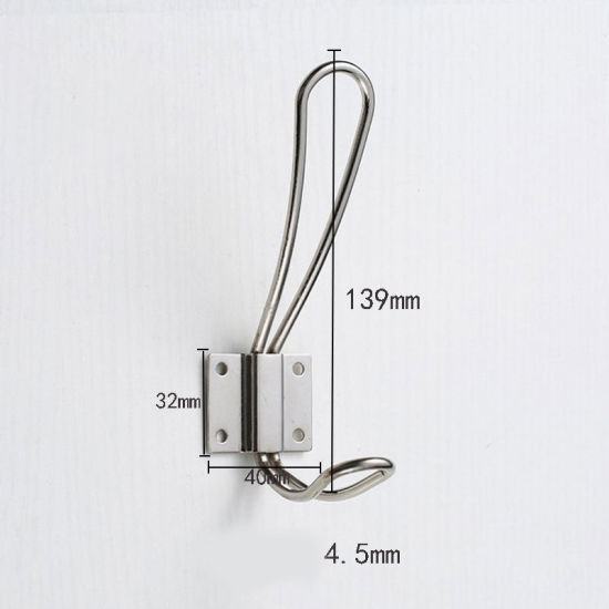 Изображение Silver Tone - Metal Wall-mounted Hanger Hooks with Screws Heavy-duty Organizer For Coat Towel Bag 13.9x4cm, 1 Piece