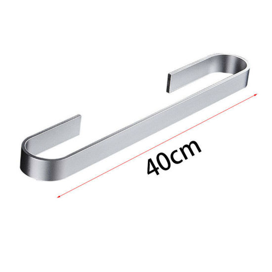 Picture of Silver Tone - Space Aluminum Wall-mounted Self Adhesive Towel Bar Rack Bathroom Accessories 40x6.7x3.1cm, 1 Piece