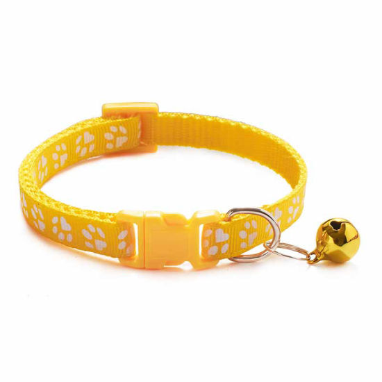 Picture of Yellow - Cartoon Funny Footprint Cute Bell Adjustable Collars For Cats Dog Pet Accessories 19cm long, 1 Piece
