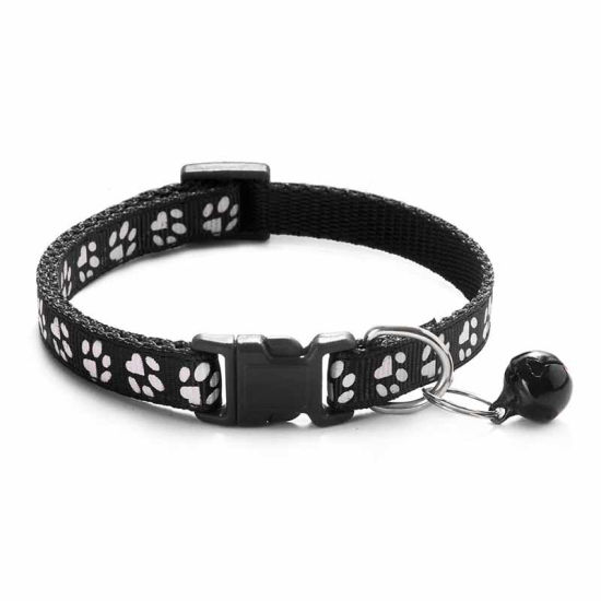Picture of Black - Cartoon Funny Footprint Cute Bell Adjustable Collars For Cats Dog Pet Accessories 19cm long, 1 Piece