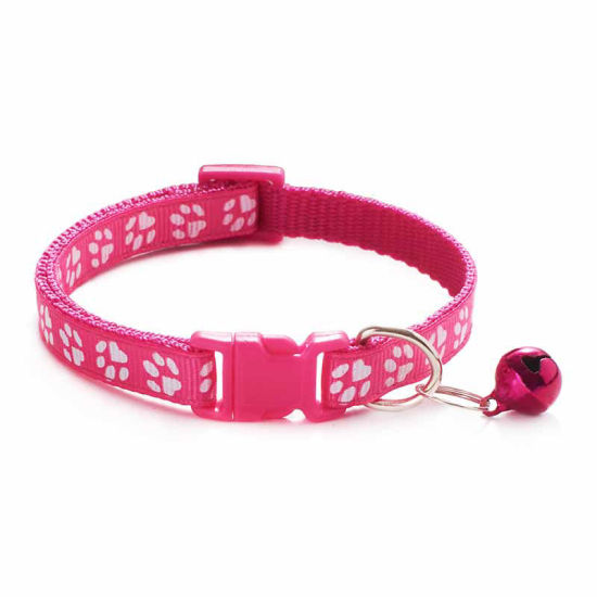 Picture of Fuchsia - Cartoon Funny Footprint Cute Bell Adjustable Collars For Cats Dog Pet Accessories 19cm long, 1 Piece