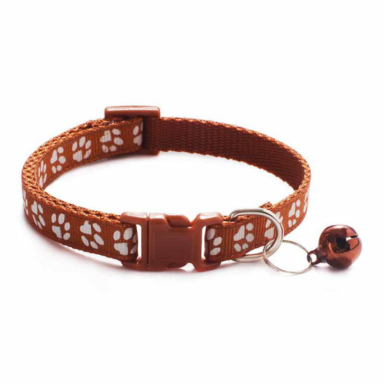 Picture of Brown - Cartoon Funny Footprint Cute Bell Adjustable Collars For Cats Dog Pet Accessories 19cm long, 1 Piece