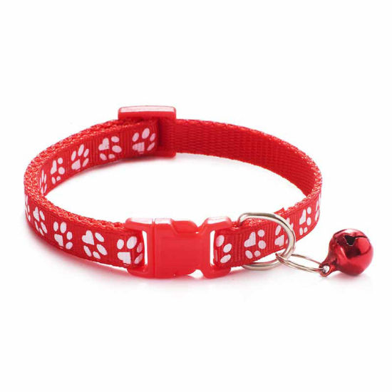 Picture of Red - Cartoon Funny Footprint Cute Bell Adjustable Collars For Cats Dog Pet Accessories 19cm long, 1 Piece