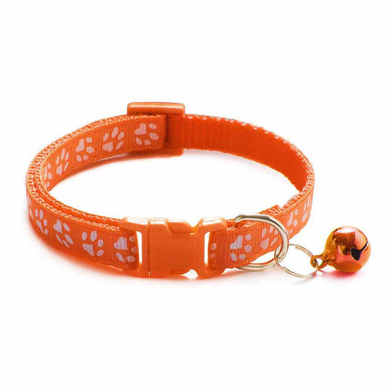 Picture of Orange - Cartoon Funny Footprint Cute Bell Adjustable Collars For Cats Dog Pet Accessories 19cm long, 1 Piece