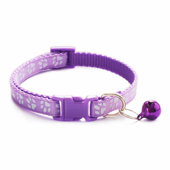 Picture of Mauve - Cartoon Funny Footprint Cute Bell Adjustable Collars For Cats Dog Pet Accessories 19cm long, 1 Piece