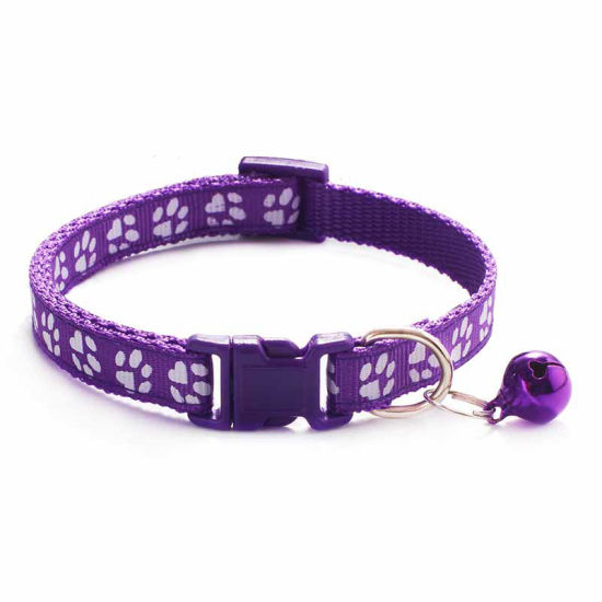 Picture of Dark Purple - Cartoon Funny Footprint Cute Bell Adjustable Collars For Cats Dog Pet Accessories 19cm long, 1 Piece