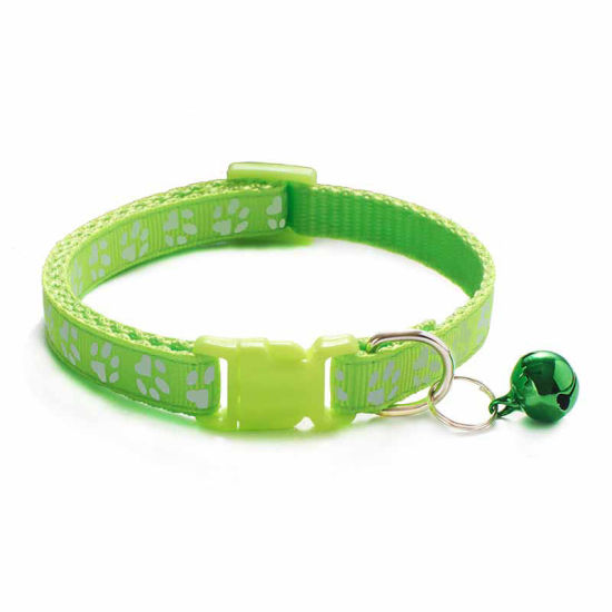 Picture of Neon Green - Cartoon Funny Footprint Cute Bell Adjustable Collars For Cats Dog Pet Accessories 19cm long, 1 Piece
