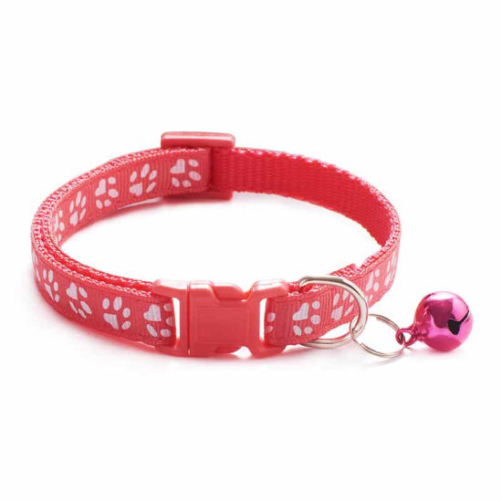 Picture of Watermelon Red - Cartoon Funny Footprint Cute Bell Adjustable Collars For Cats Dog Pet Accessories 19cm long, 1 Piece