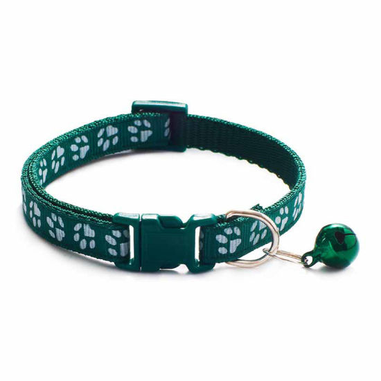 Picture of Dark Green - Cartoon Funny Footprint Cute Bell Adjustable Collars For Cats Dog Pet Accessories 19cm long, 1 Piece
