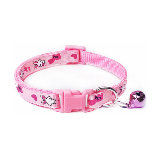 Picture of Pink - Polyester Cartoon Rabbit Adjustable Dog Collars With Bell Pet Supplies Accessories 19cm long, 1 Piece