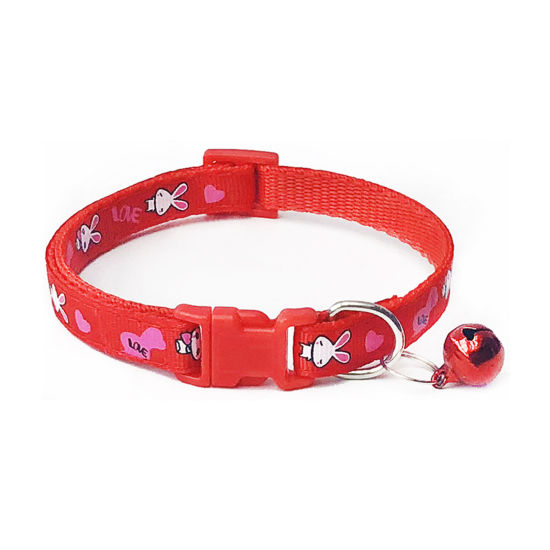 Picture of Red - Polyester Cartoon Rabbit Adjustable Dog Collars With Bell Pet Supplies Accessories 19cm long, 1 Piece