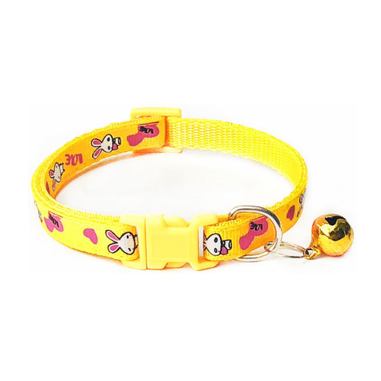 Picture of Yellow - Polyester Cartoon Rabbit Adjustable Dog Collars With Bell Pet Supplies Accessories 19cm long, 1 Piece