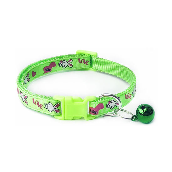 Picture of Neon Green - Polyester Cartoon Rabbit Adjustable Dog Collars With Bell Pet Supplies Accessories 19cm long, 1 Piece