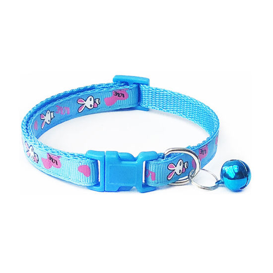 Picture of Skyblue - Polyester Cartoon Rabbit Adjustable Dog Collars With Bell Pet Supplies Accessories 19cm long, 1 Piece