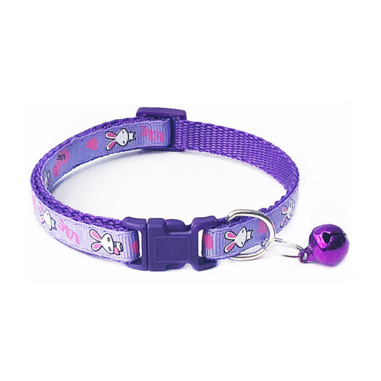 Picture of Purple - Polyester Cartoon Rabbit Adjustable Dog Collars With Bell Pet Supplies Accessories 19cm long, 1 Piece