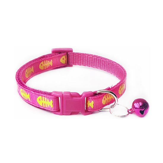 Image de Fuchsia - Colliers De Chien Réglables En Polyester Fishbone Avec Bell Pet Supplies Accessoires 19 Cm De Long, 1 Pièce