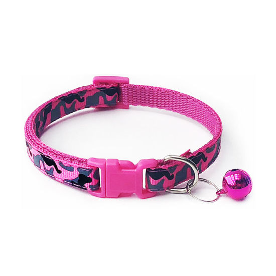Picture of Fuchsia - Camouflage Polyester Adjustable Dog Collars With Bell Pet Supplies Accessories 20cm long, 1 Piece