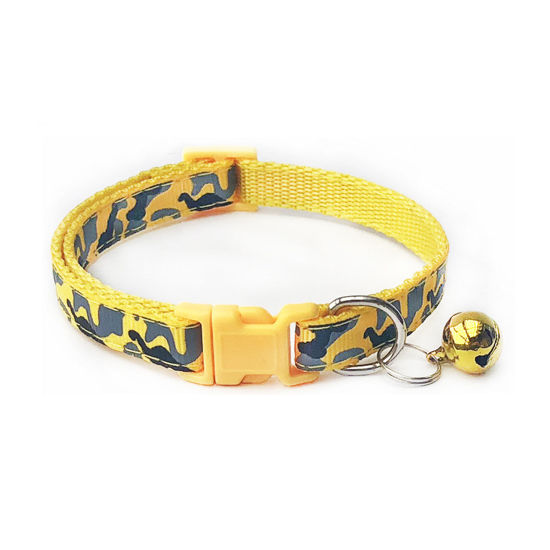 Picture of Yellow - Camouflage Polyester Adjustable Dog Collars With Bell Pet Supplies Accessories 20cm long, 1 Piece