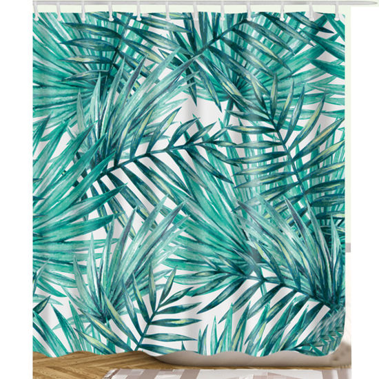 Bild von Grün - Polyester Wasserdicht Mehltau Duschvorhang Tropische Pflanzenblätter 180x180cm, 1 Stück