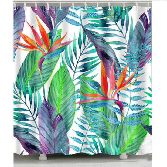 Picture of Multicolor - Polyester Waterproof Mildewproof Shower Curtain Tropical Plant Leaves 180x180cm, 1 Piece