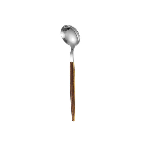 Picture of Silver Tone - 430 Stainless Steel Wood Grain Tea Spoon Tableware Gift 14.5cm long, 1 Piece