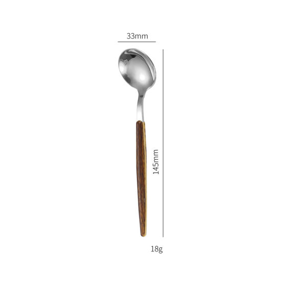 Picture of Silver Tone - 430 Stainless Steel Wood Grain Tea Spoon Tableware Gift 14.5cm long, 1 Piece