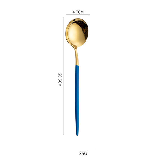 Picture of Blue - 410 Stainless Steel Spoon Tableware Gift 20.5x4.7cm, 1 Piece
