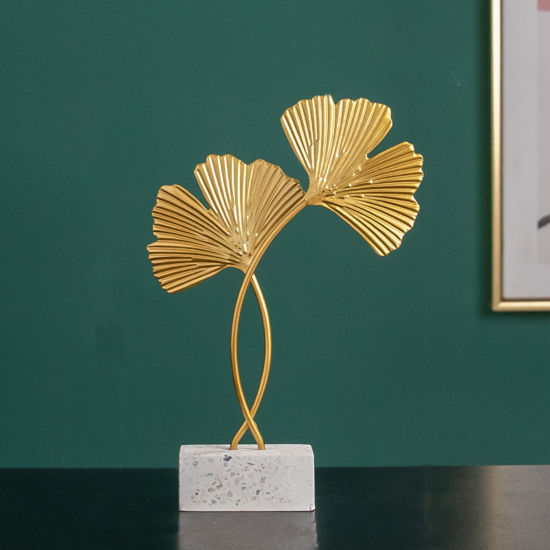 Imagen de Golden - Wrought Iron Small Ginkgo Leaf Home Ornament Decoration 21x14cm, 1 Piece