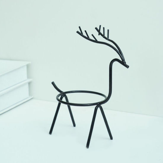 黒-錬鉄製 子鹿鹿（セラミック灰皿なし）クリエイティブシンプルホームオーナメントデコレーション9.5x6x17.5cm、1個 の画像