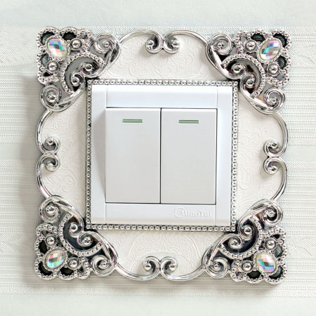 Picture of Silver Tone - European Style Lace Light Switch Wall Stickers Decals DIY Art Home Decoration, 1 Piece