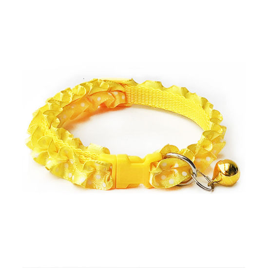 Picture of Yellow - Polyester Adjustable Lace Dot with Bell Dog Collar Pet Supplies 20cm long - 34cm long, 1 Piece