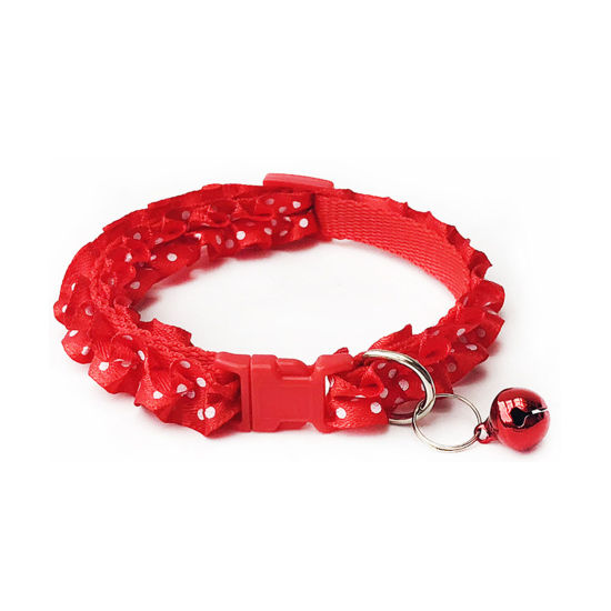 Picture of Red - Polyester Adjustable Lace Dot with Bell Dog Collar Pet Supplies 20cm long - 34cm long, 1 Piece